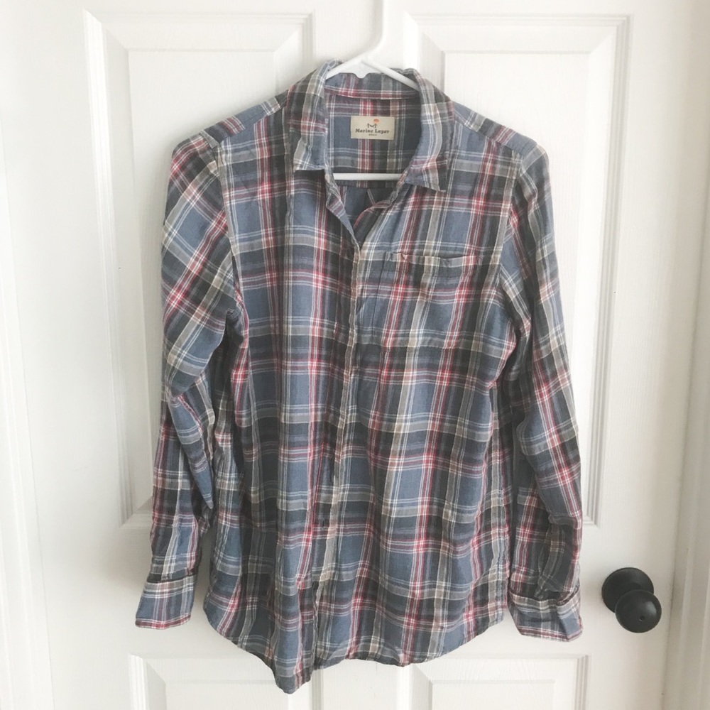 Marine Layer Blue Plaid Flannel Shirt